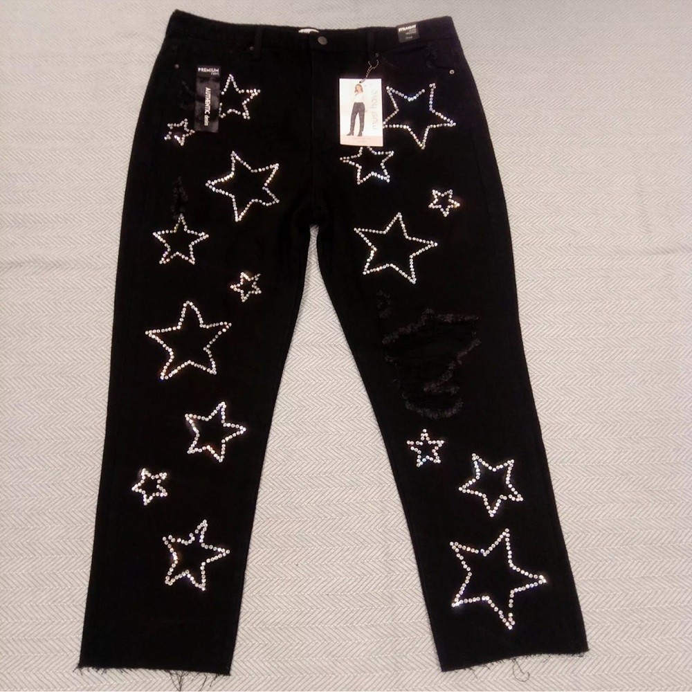 Simple Society women straight super high rise jeans size 17/33 rhinestone